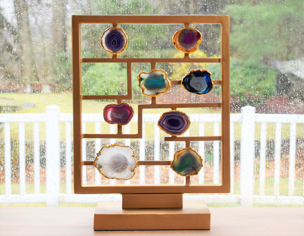 Agate Slices on Gold Stand