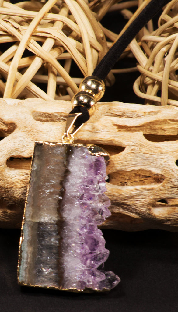 Amethyst Vertical Slice on a Leather Necklace 