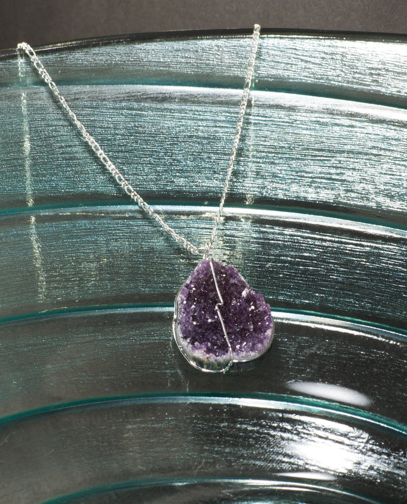 Druse Crystal Pendant on Silver Chain 