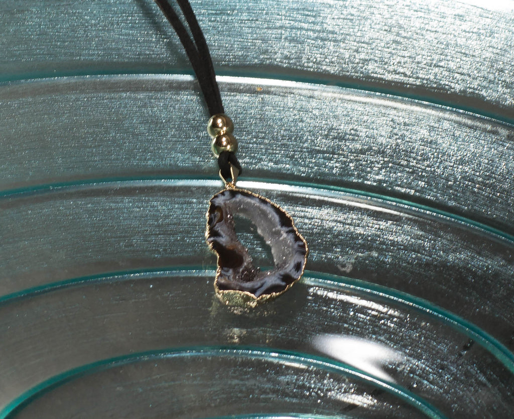 Agate Geode on Leather Necklace 