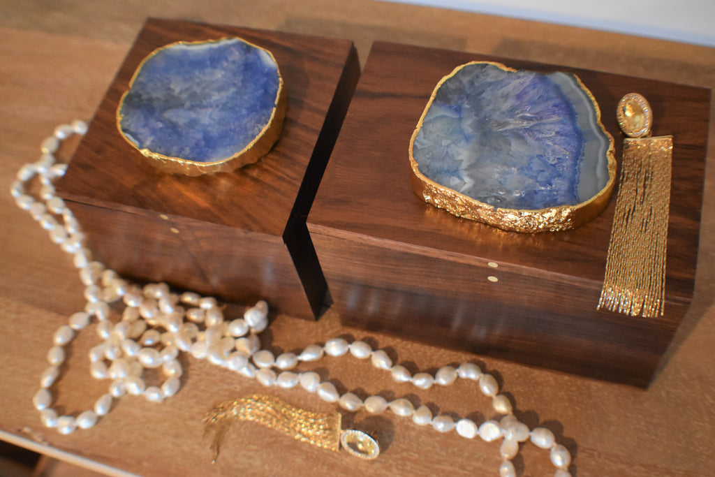 Square Wooden Box with Agate Top 