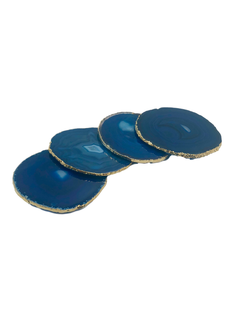 Set of 4 Agate Coasters with Gold Trim 