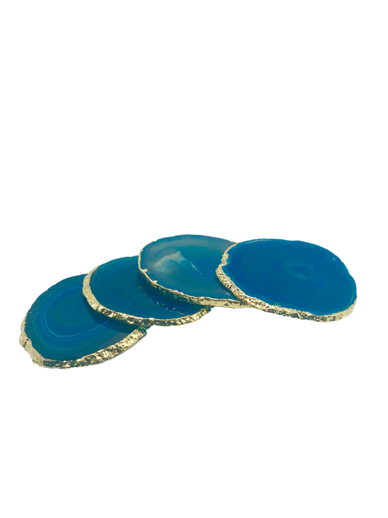 Set of 4 Agate Coasters with Gold Trim 