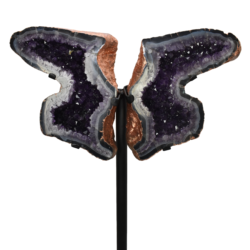 Amethyst Butterfly Copper Electroplated on Metal Stand 