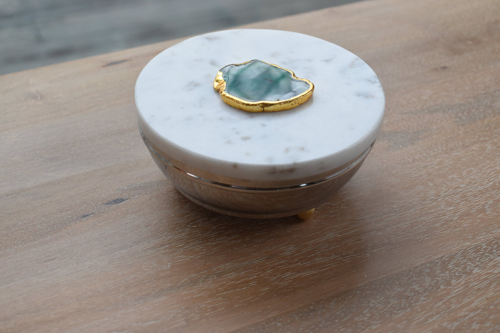 Steel Circular Box with Marble Lid 