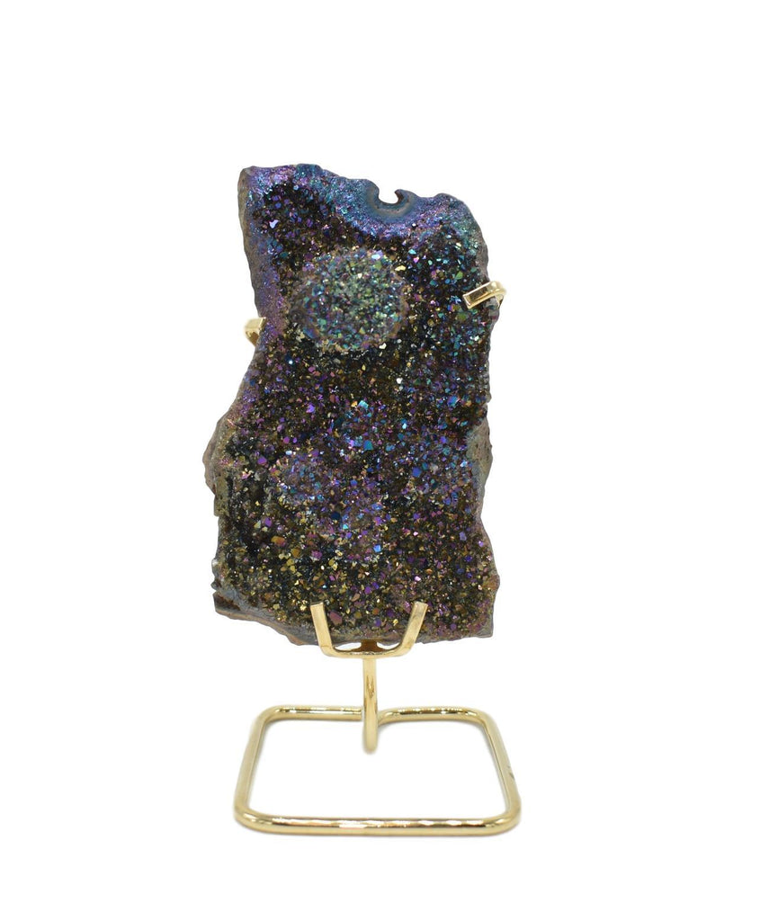 Metalized Amethyst Cluster on Wire Stand 