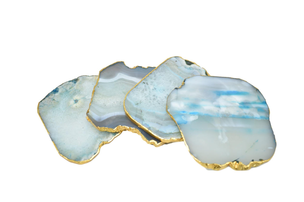 Gnarled Agate Coasters with Gold Trim, Set of 4 